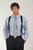 Model Wearing NAVY Bangkok Silk Suspenders - Button - Front View