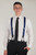 Model wearing Striped Grosgrain Button Suspenders - Front View