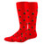 Men's Vibrant Red Crew Socks with Abstract Christmas Trees and Snowflake Designs