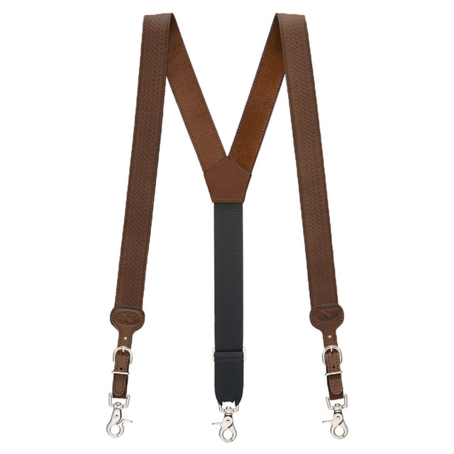 RUSSET BROWN Basketweave Leather Western Suspenders|SuspenderStore