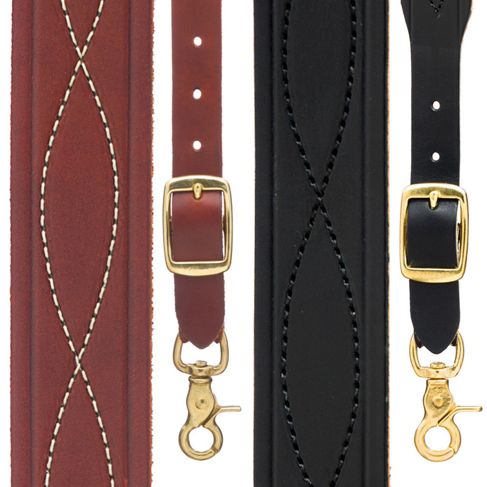 Brown Leather Gallus Suspenders Western 12 Gauge with Trigger Snaps