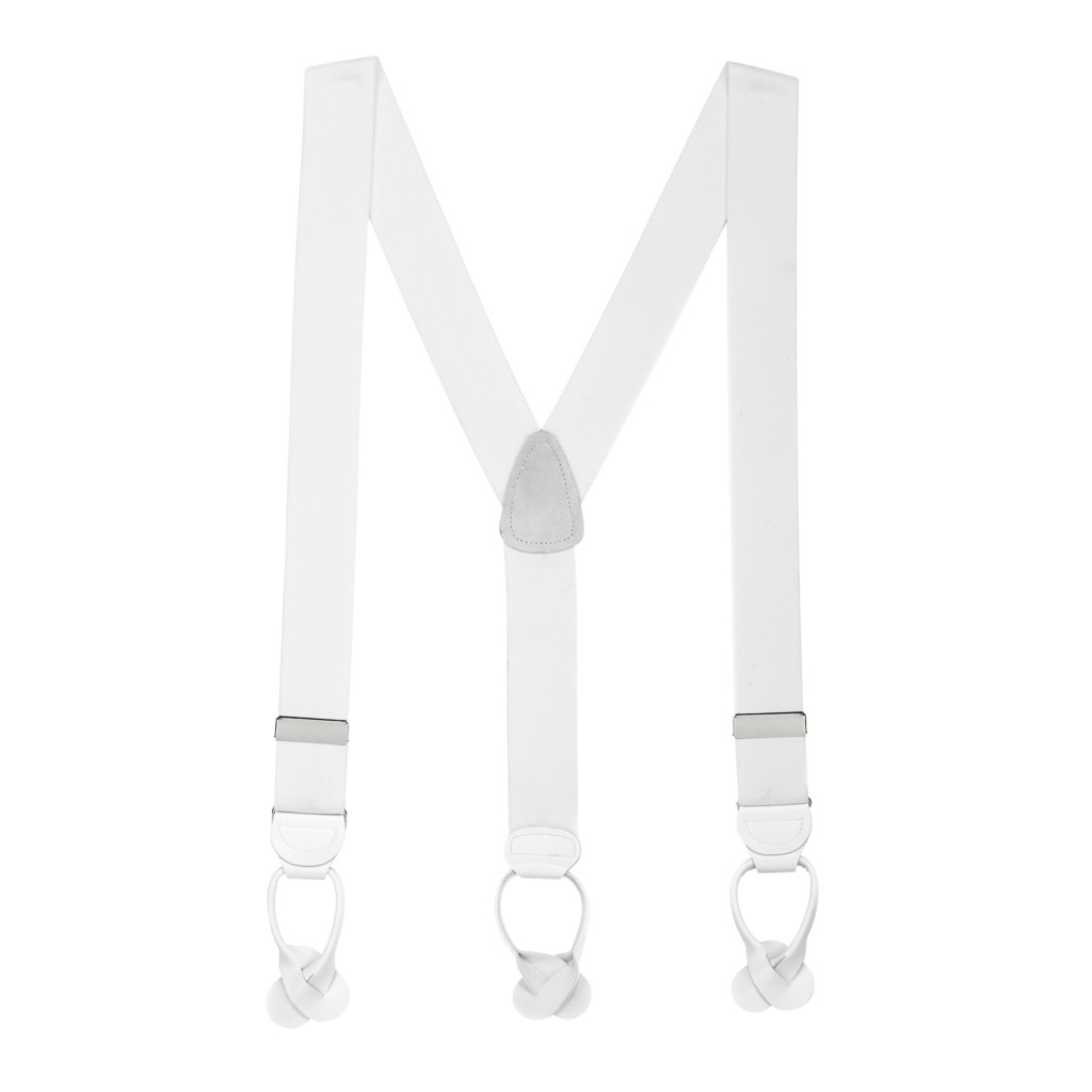 Full View - 1.5 Inch Wide Button Suspenders - WHITE