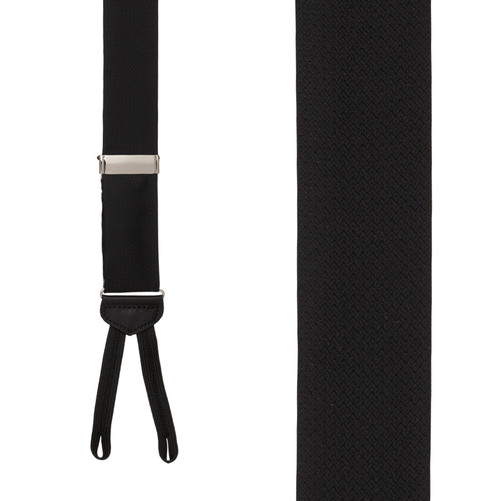 Jacquard Silk BLACK Basket Weave Suspenders - Runner End - Front View