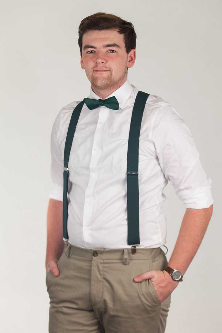 green suspenders and tie