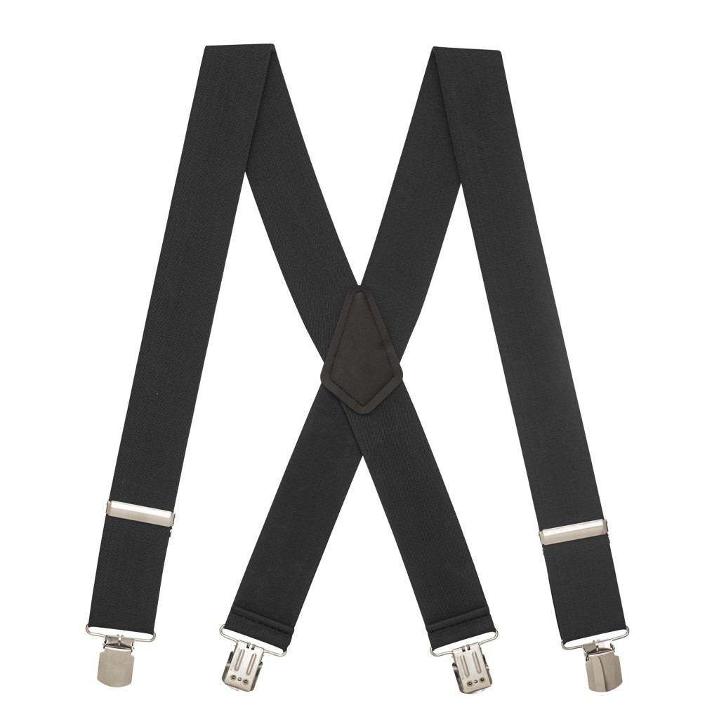 2-Inch Wide Pin Clip Suspenders - BLACK - Front View