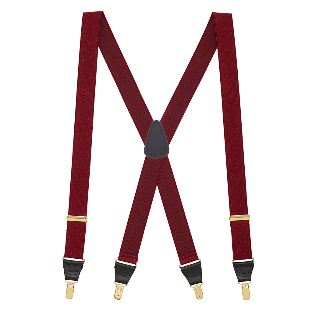 Jacquard Petite Diamonds Clip Suspenders in Burgundy - Full View