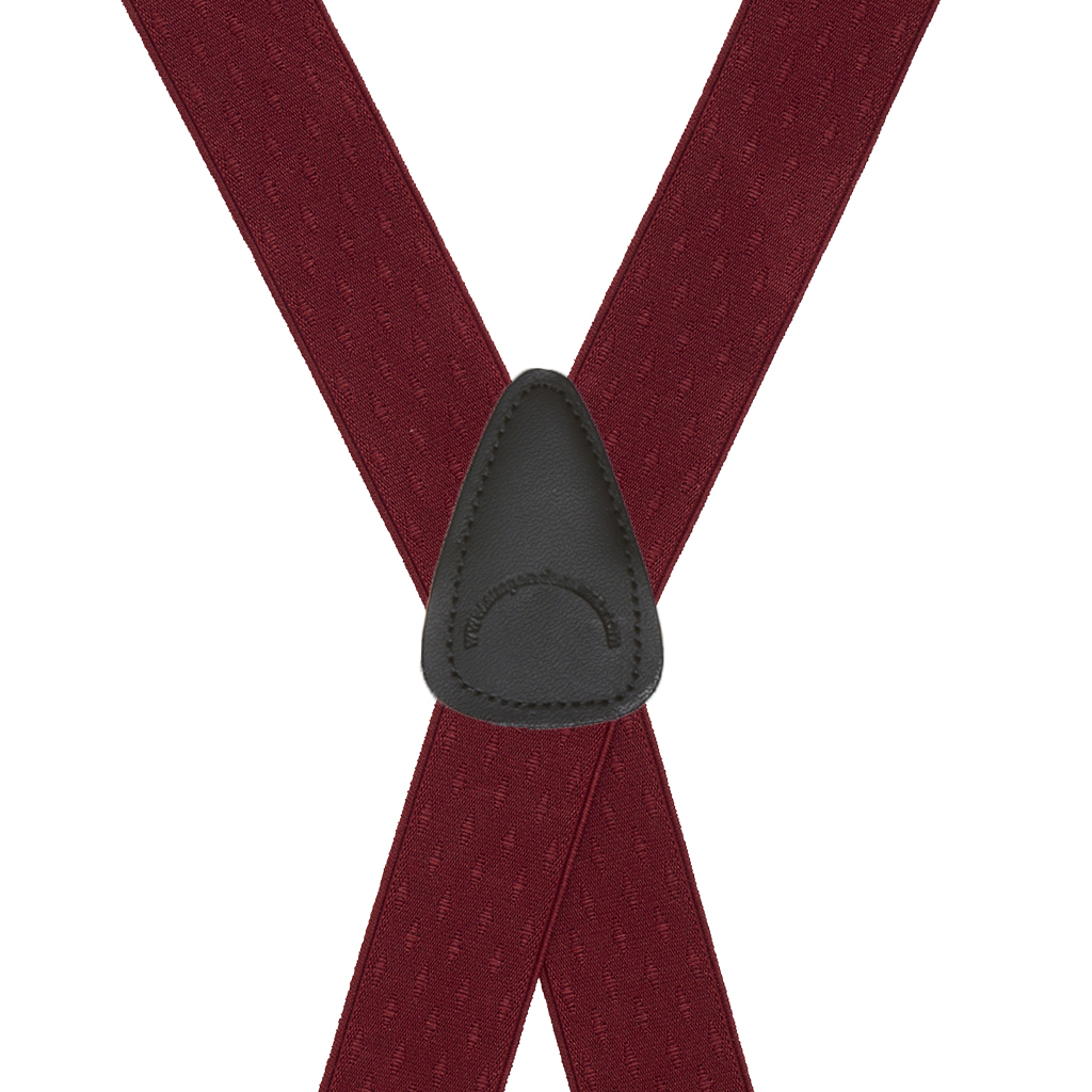Jacquard Petite Diamonds Clip Suspenders in Burgundy - Rear View