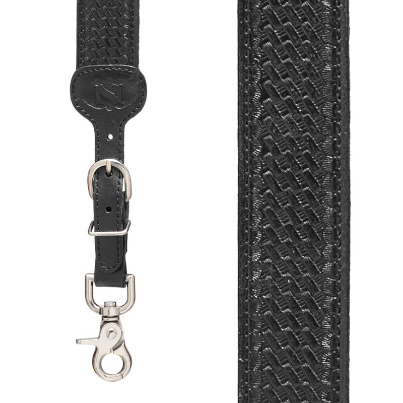 【4042】STROVA RAVE SUSPENDERS JOCK黒 BLACK Basketweave Leather Western Suspenders|SuspenderStore