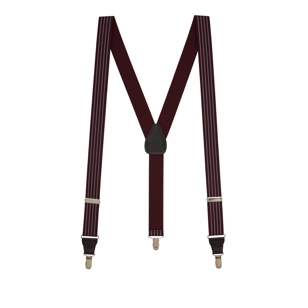 Pinstripe Elastic Suspenders in Burgundy - Full View