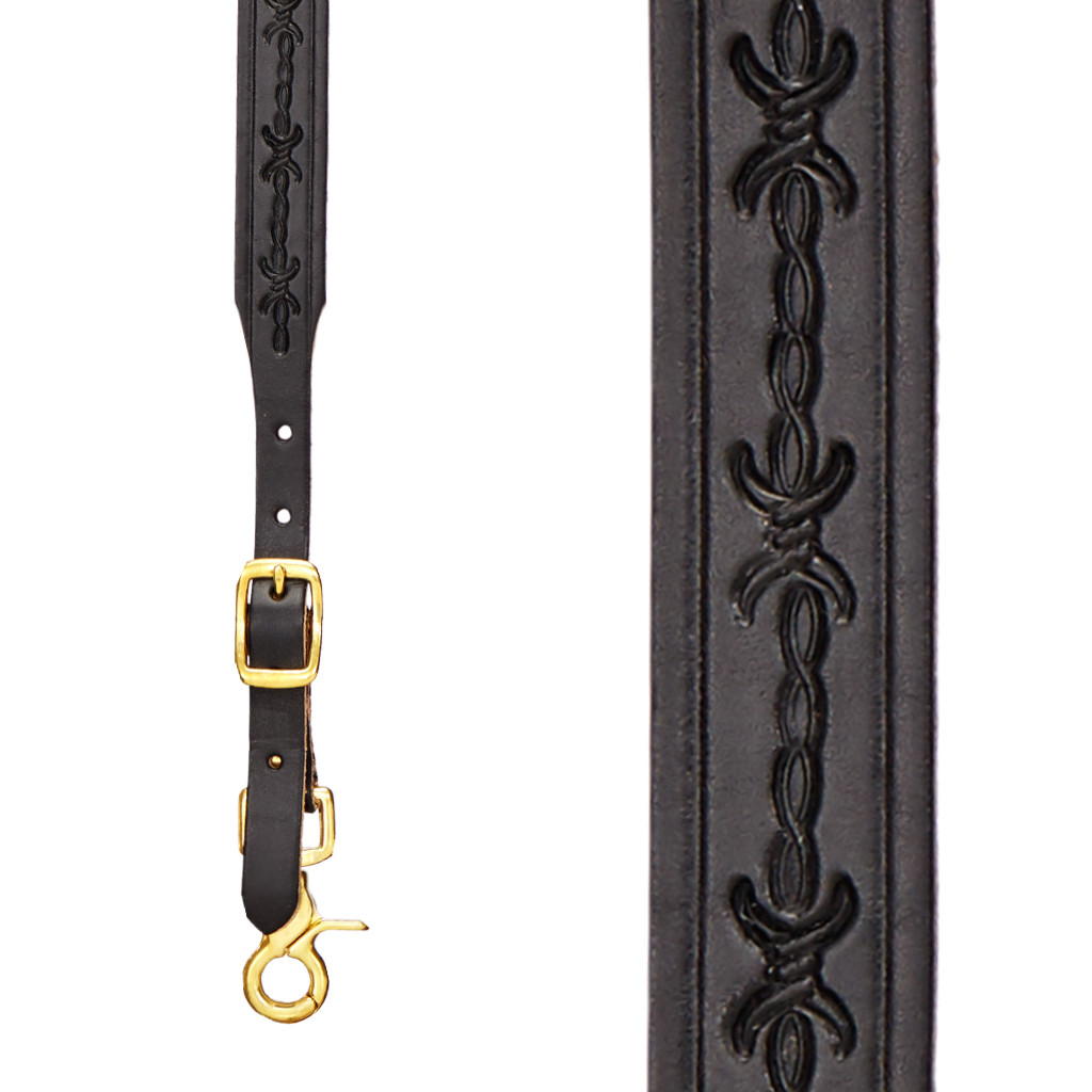 Barbed Wire 1-Inch Wide Western Leather Suspenders - BLACK