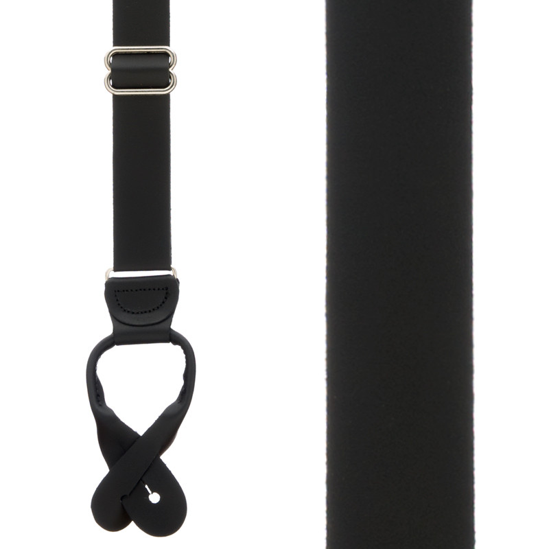 All Leather Button Suspenders in Black - Front View