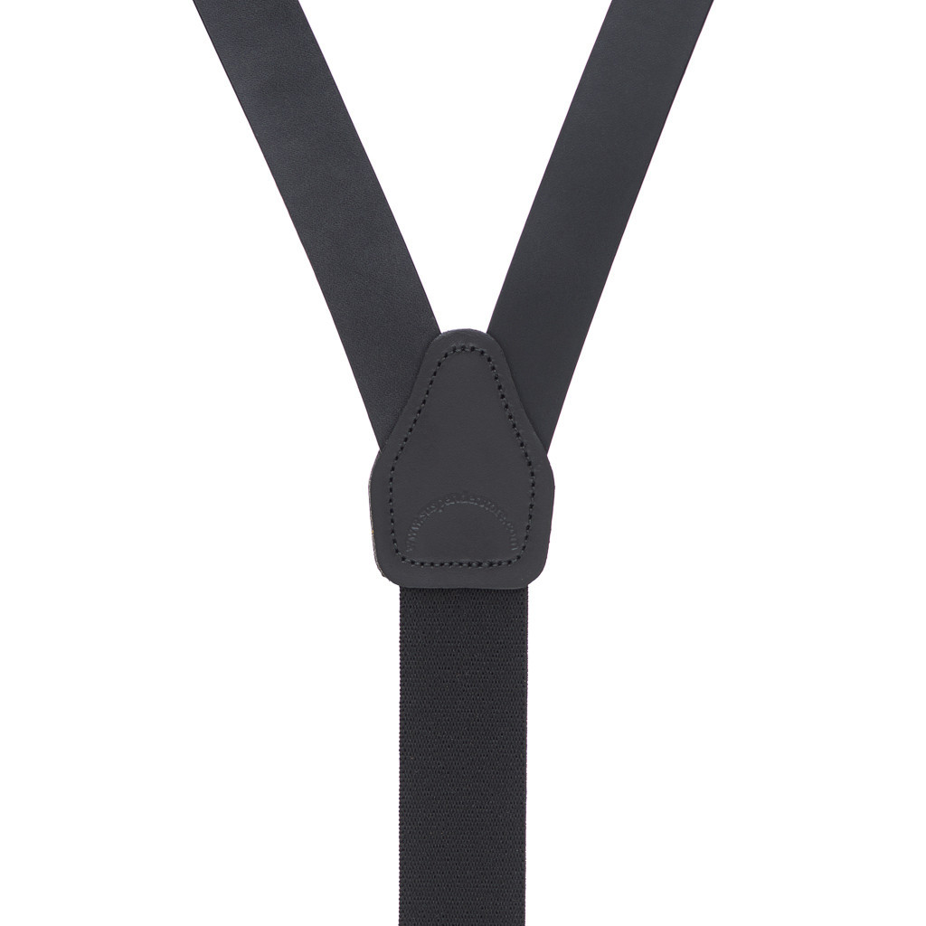 All Leather Button Suspenders in Black - Rear View