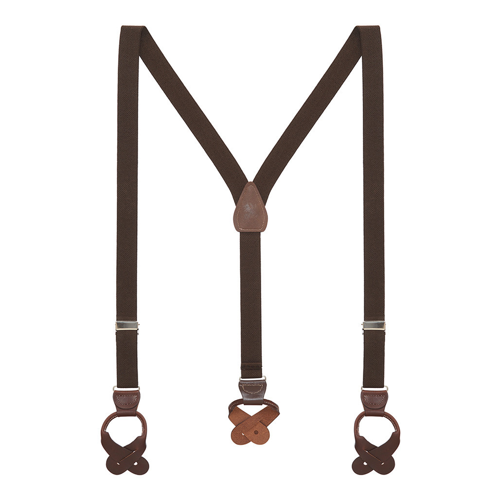 1 Inch Wide Button Suspenders - BROWN