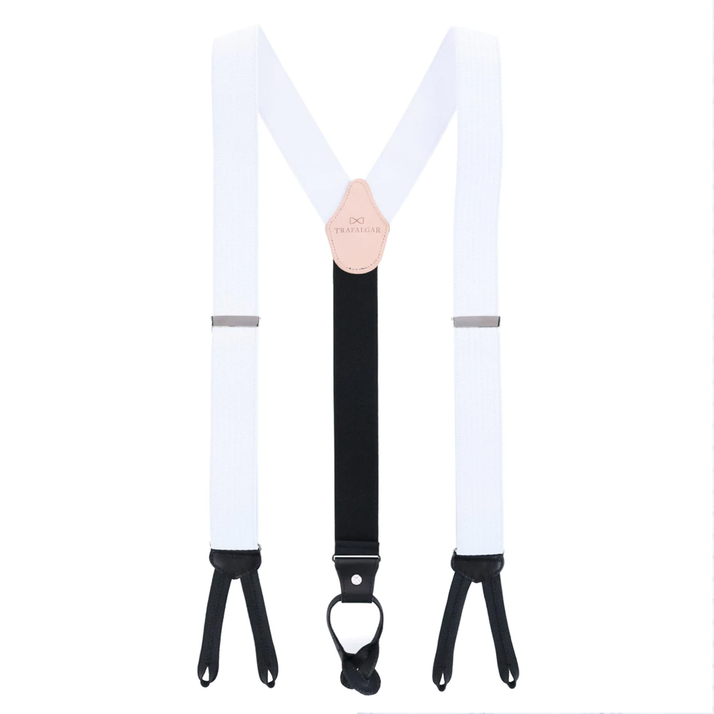 Formal Ribbed Suspenders in White - Full View