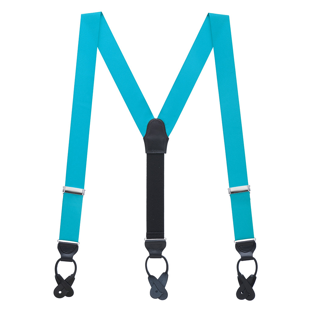 Grosgrain Button Suspenders - Turquoise Full View