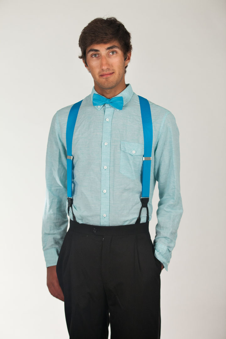 Model wearing suspenders