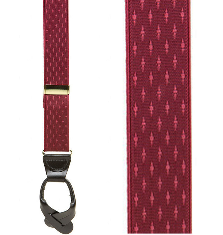 Jacquard Diamond Suspenders in Burgundy - Front View