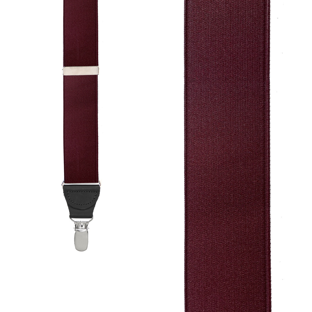 French Satin Suspenders in Burgundy - Front View