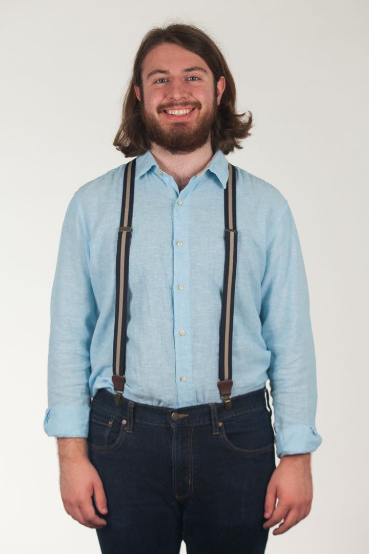 Model wearing suspenders