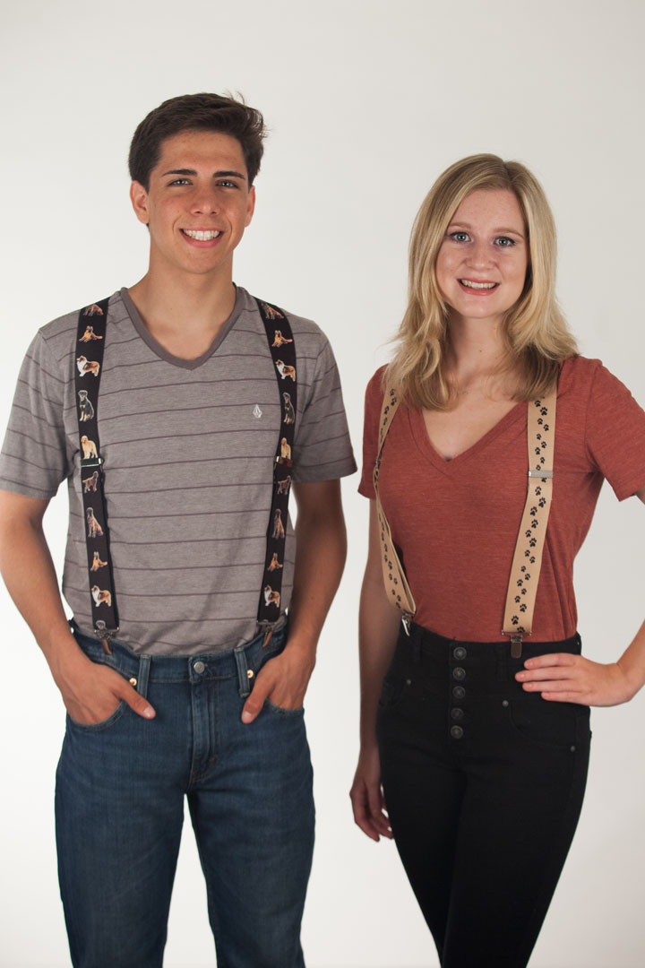 Models wearing suspenders