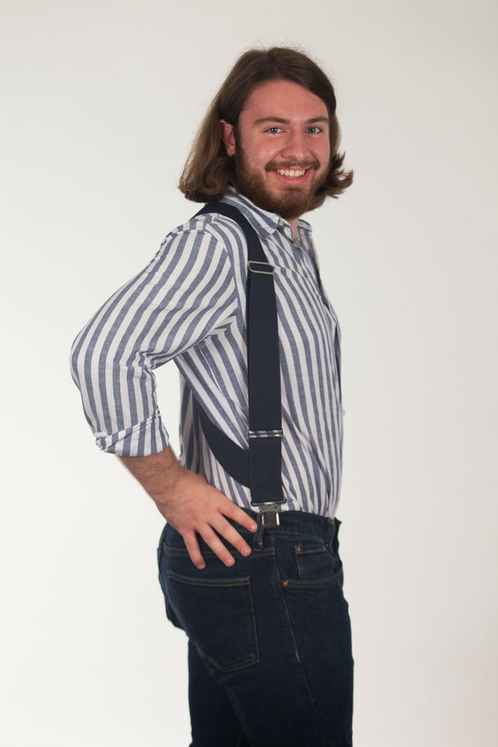 Model wearing suspenders