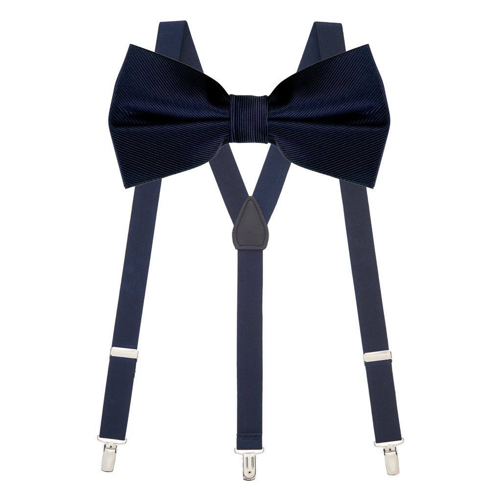 Bow Tie and Suspenders Set in Navy Blue