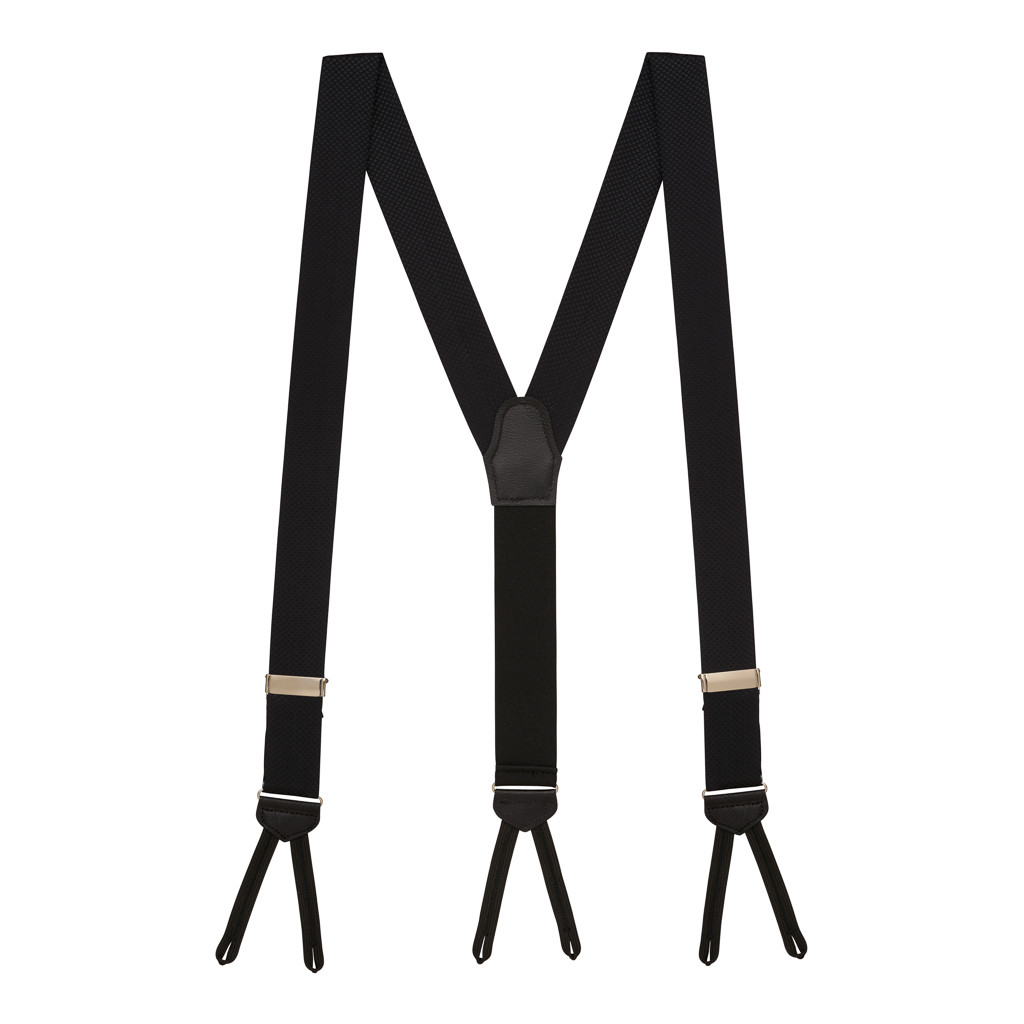 Jacquard Silk BLACK Pin Dot Suspenders - Runner End - Front View