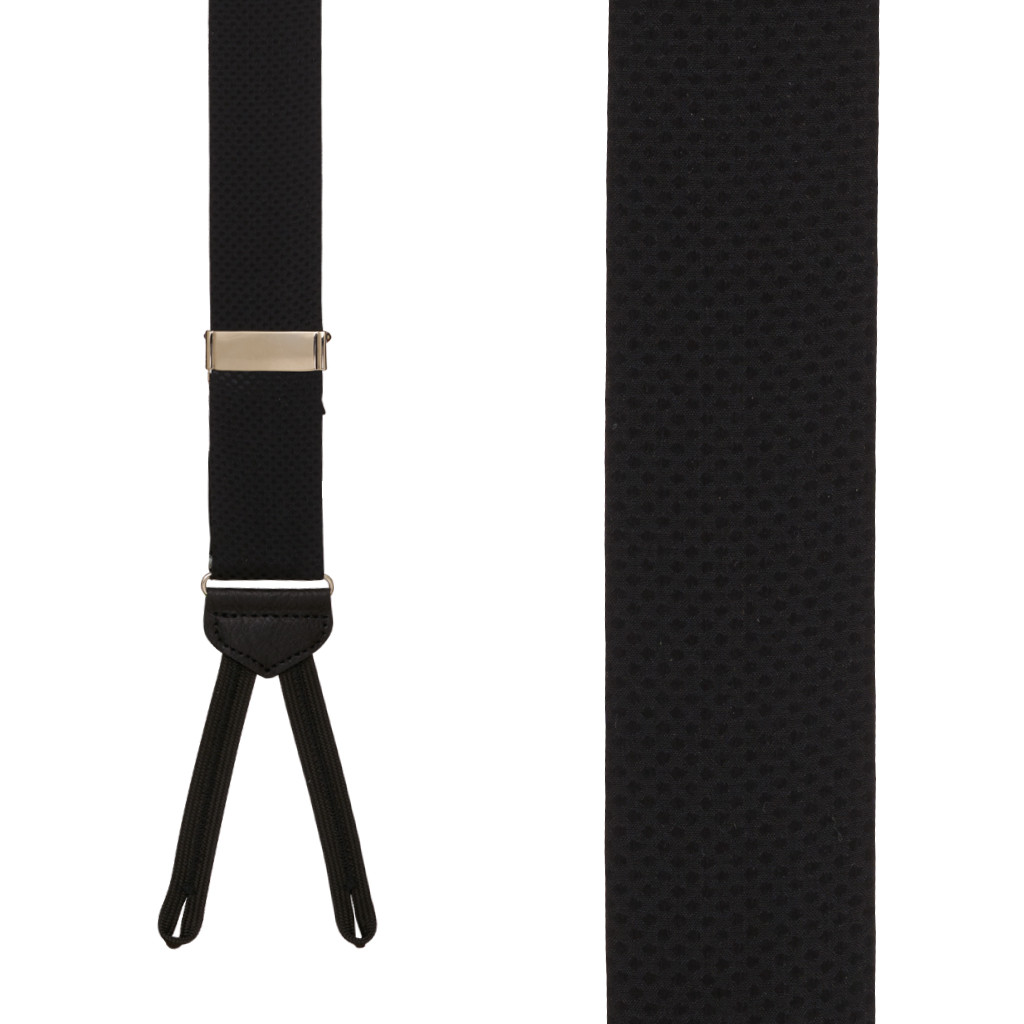 Jacquard Silk BLACK Pin Dot Suspenders - Runner End - Front View