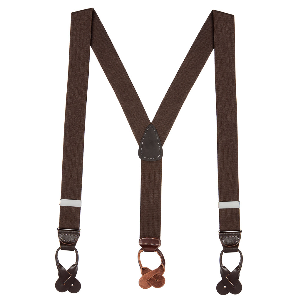 Full View - 1.5 Inch Wide Button Suspenders - BROWN