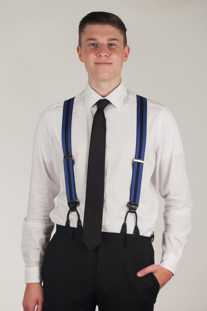 Model wearing suspenders