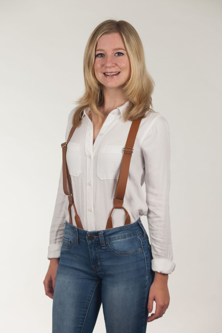 Plain Leather Button Suspenders - NATURAL