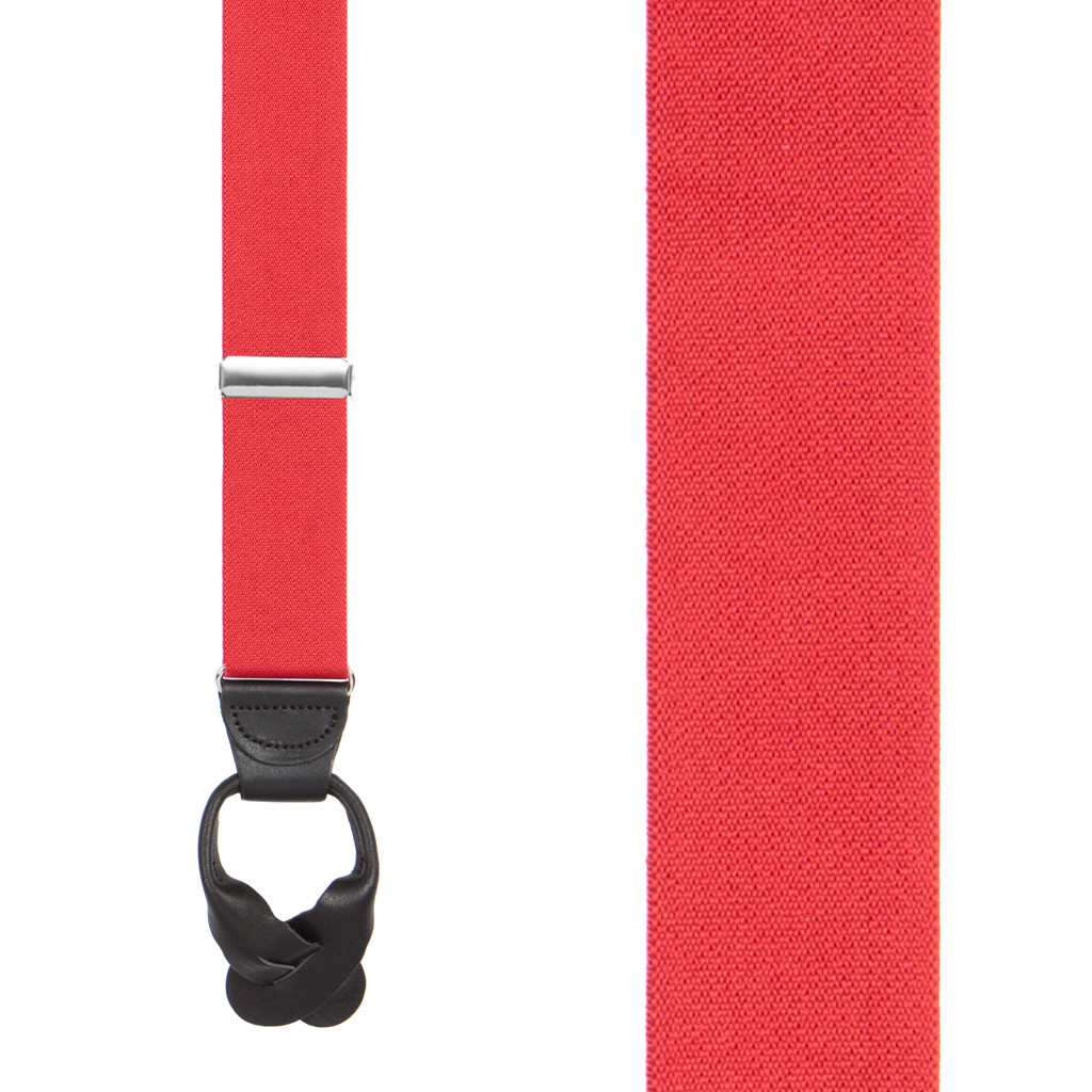 1.25 Inch Wide Button Suspenders in Red - Front View