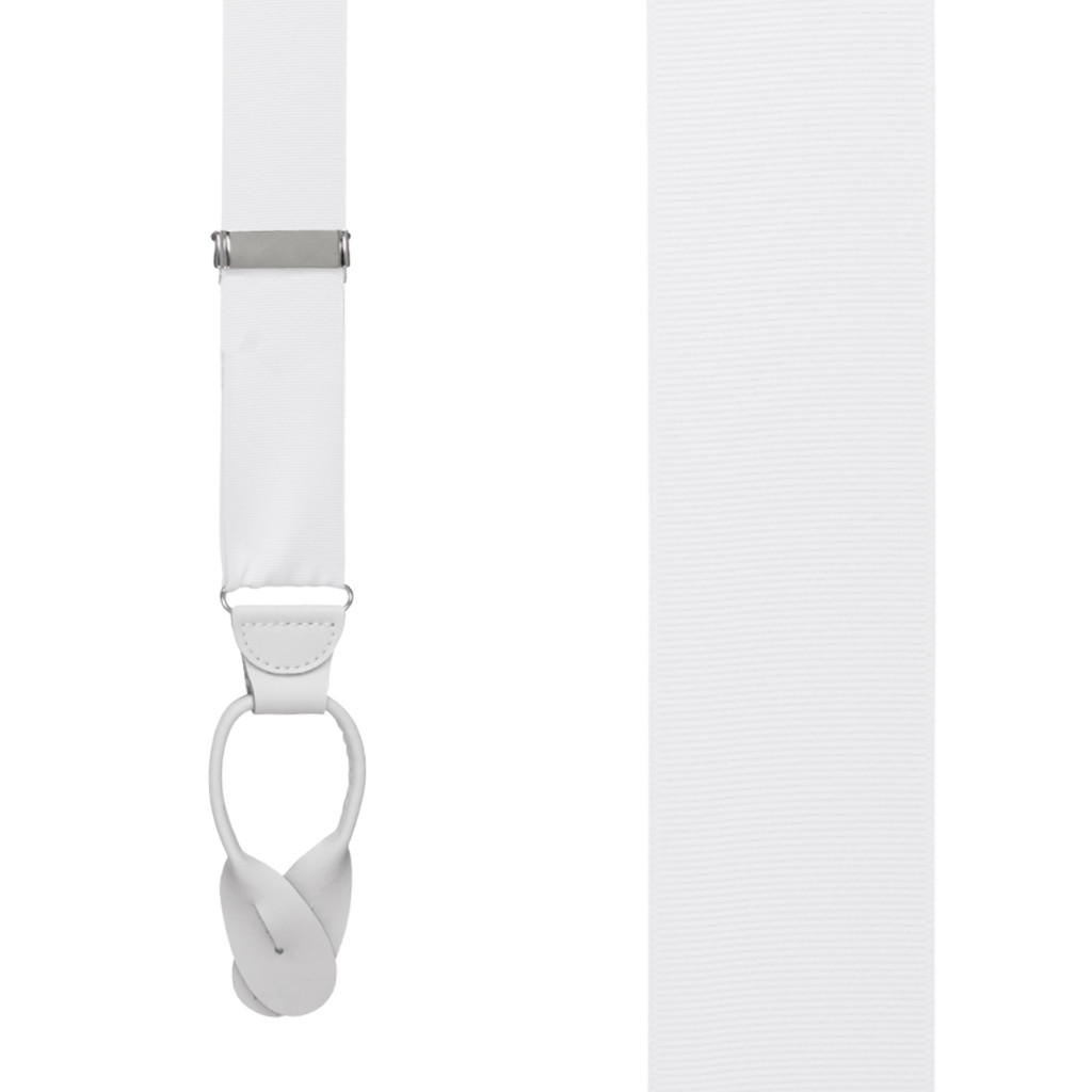 White Grosgrain Suspenders - Button | SuspenderStore