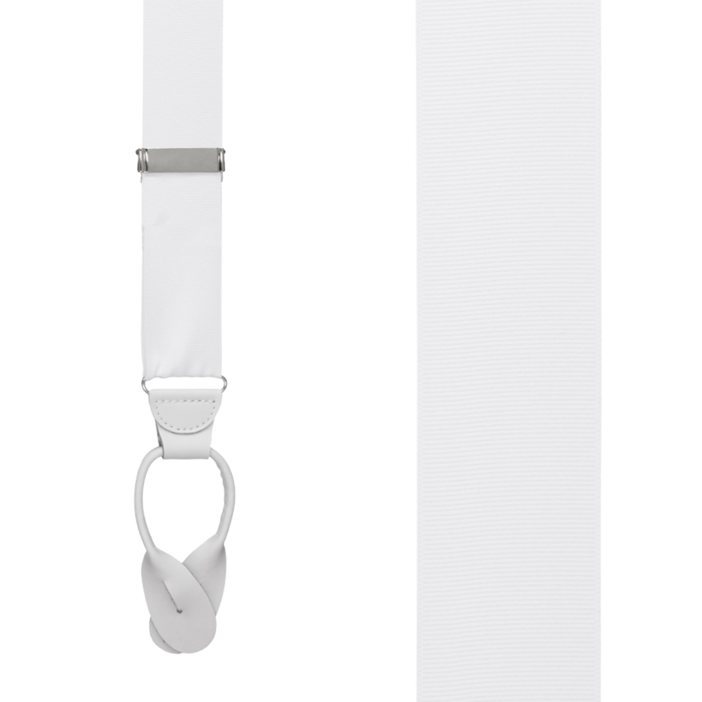 Grosgrain Button Suspenders - White Front View
