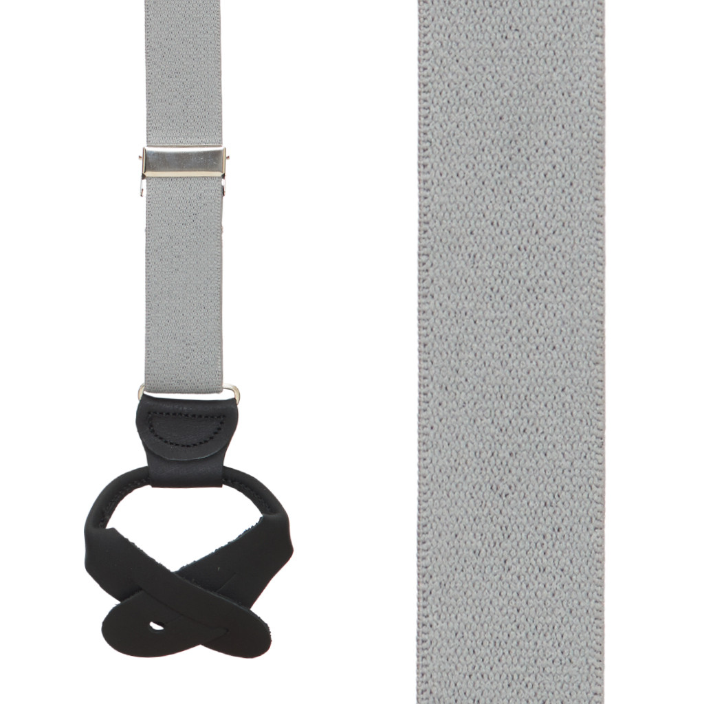 1-Inch Wide Button Suspenders in Light Grey - Front View