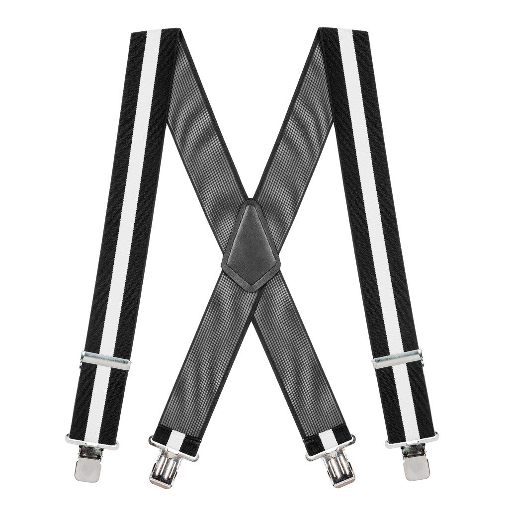 Classic Suspenders - Full View - Black & White Stripe