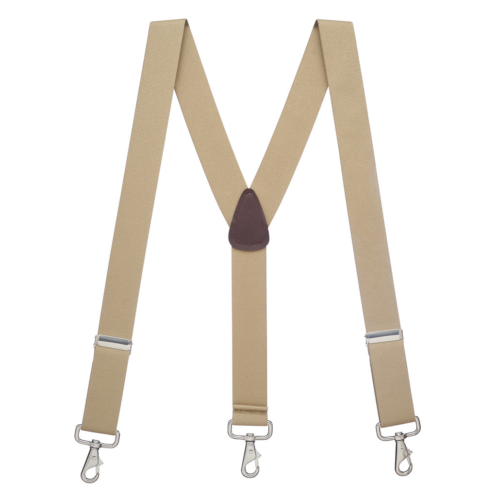 Full View - 1.5 Inch Wide Trigger Snap Suspenders - TAN