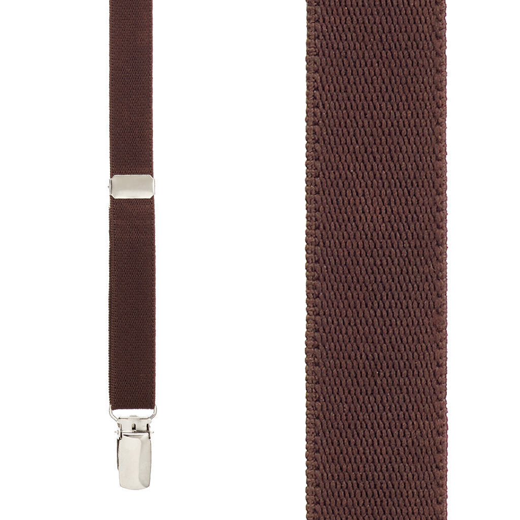 3/4 Inch Wide Thin Suspenders - Matte  BROWN - Front View