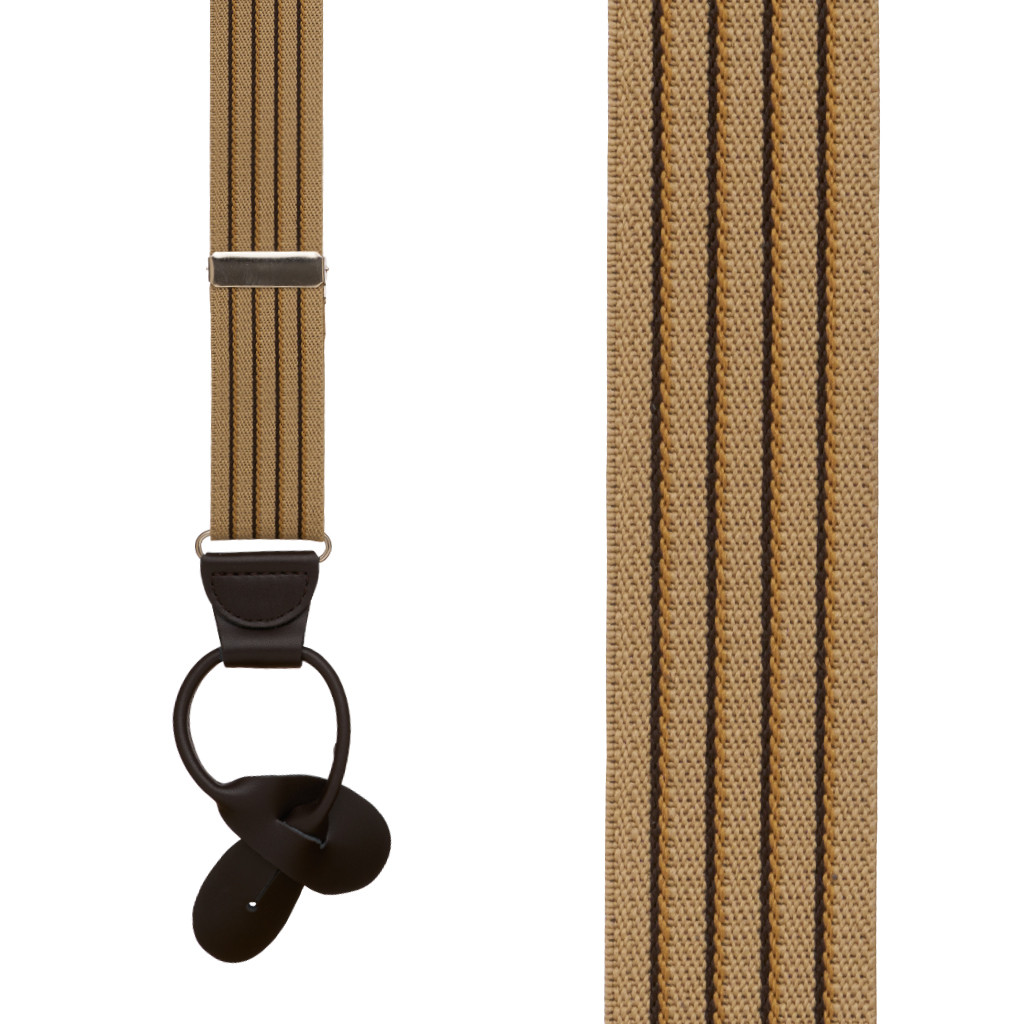 Pinstripe Elastic Suspenders in Tan - Front View