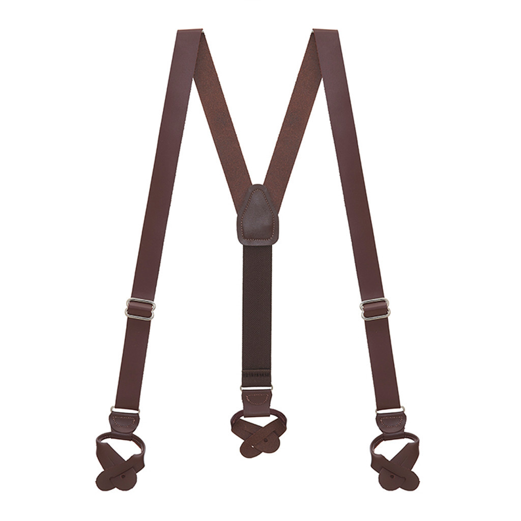 Brown Leather Button Suspenders 1" AllLeather Suspenders