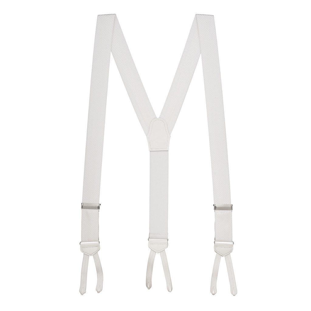 Jacquard Silk Suspenders in White - Full View