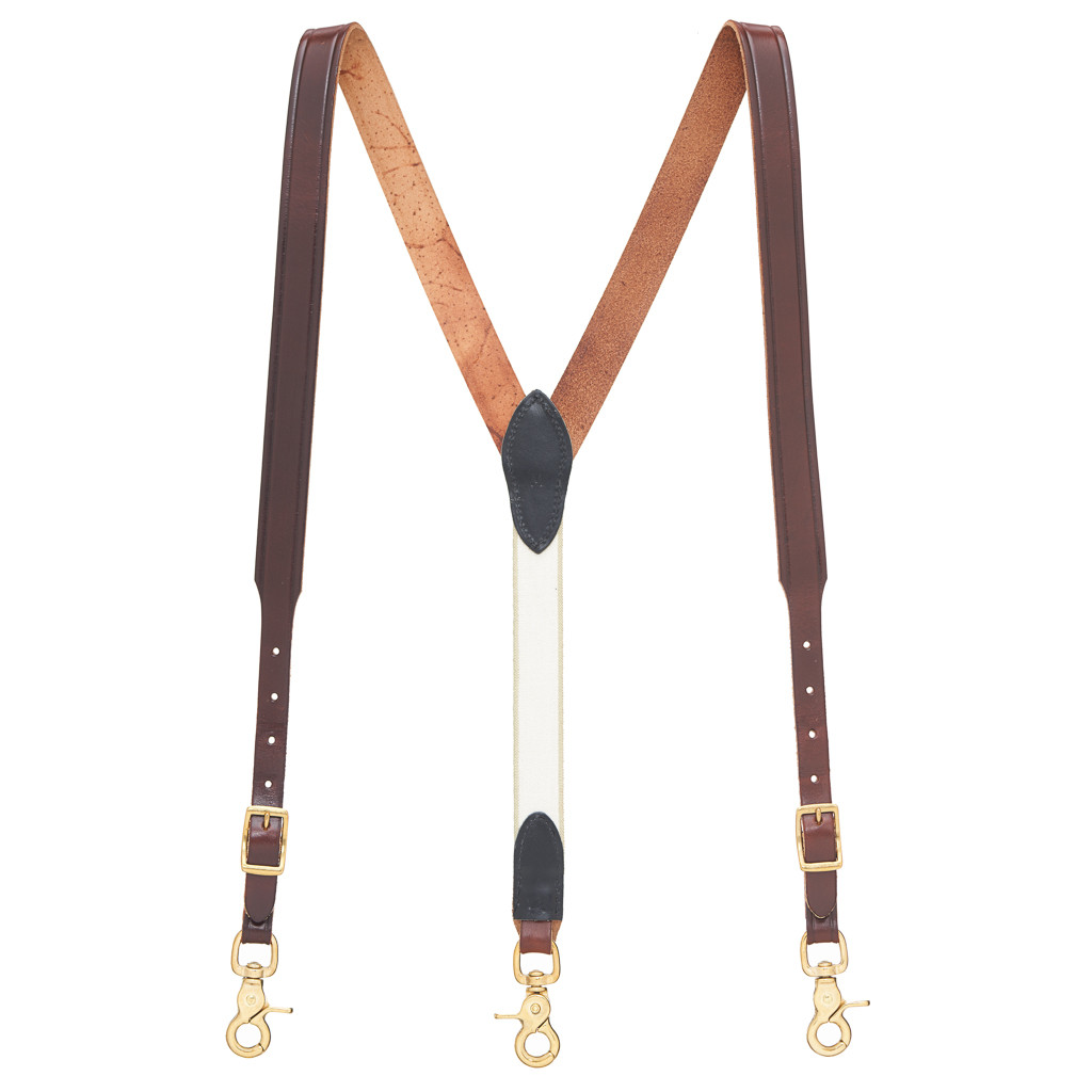 Plain Tooled 1 Inch Wide Western Leather Suspenders - BROWN Full View