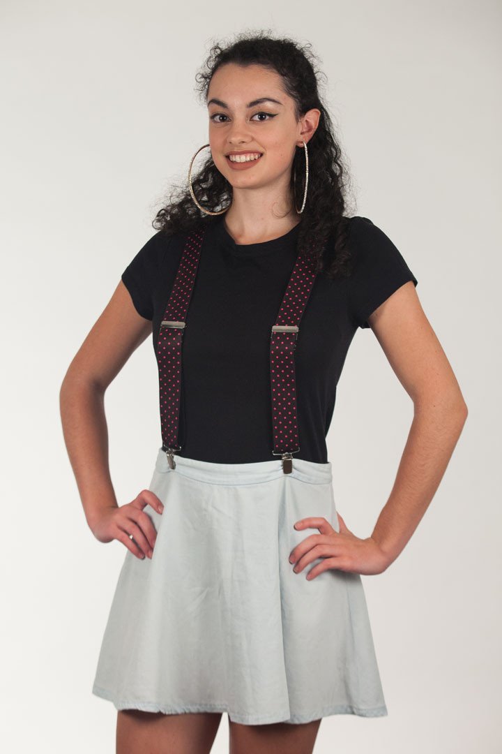 Model wearing suspenders