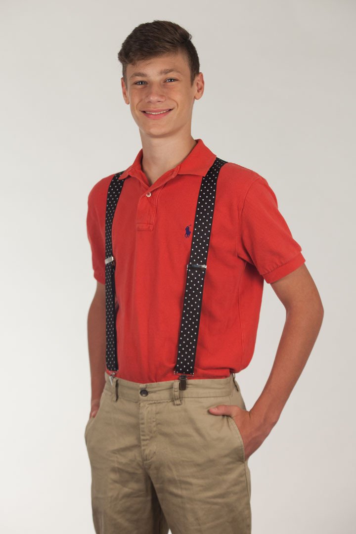 Model wearing suspenders