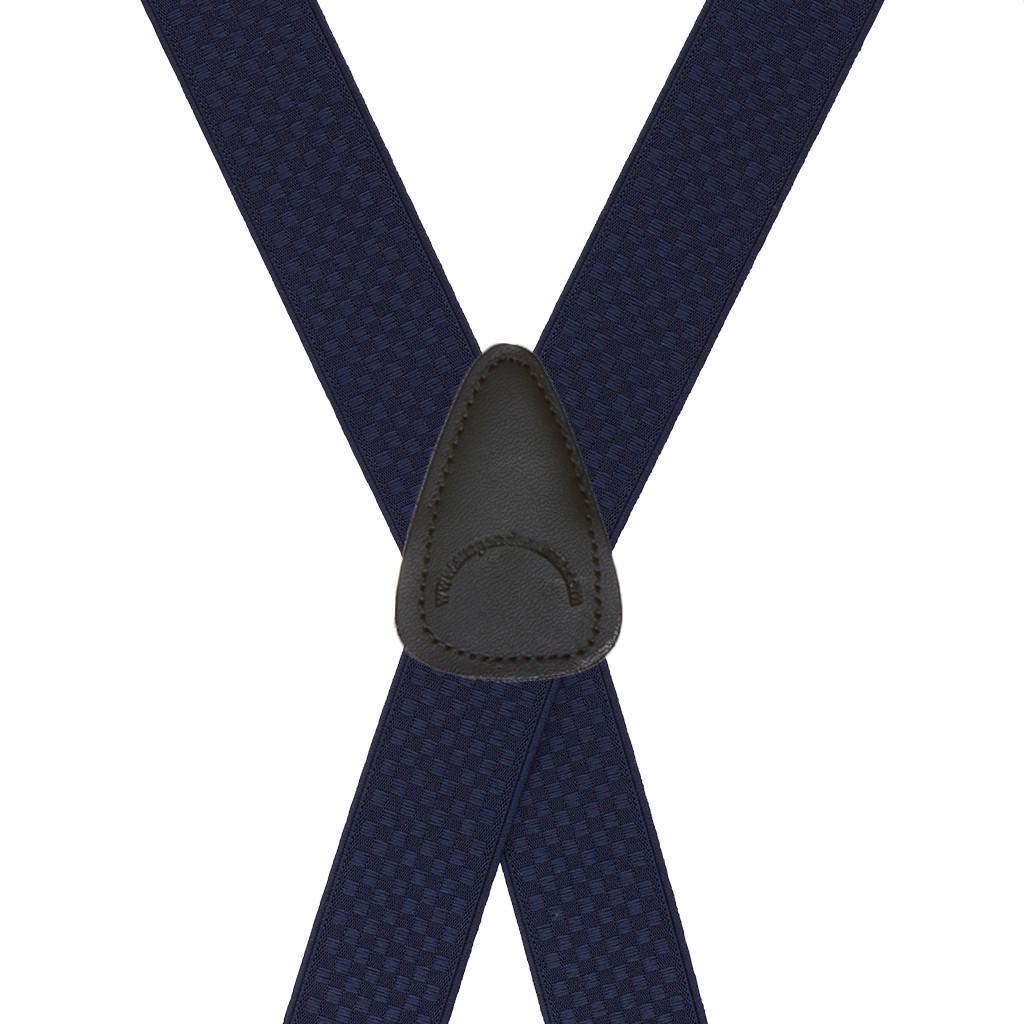 Rear View - Jacquard Checkered Clip Suspenders - Navy Blue