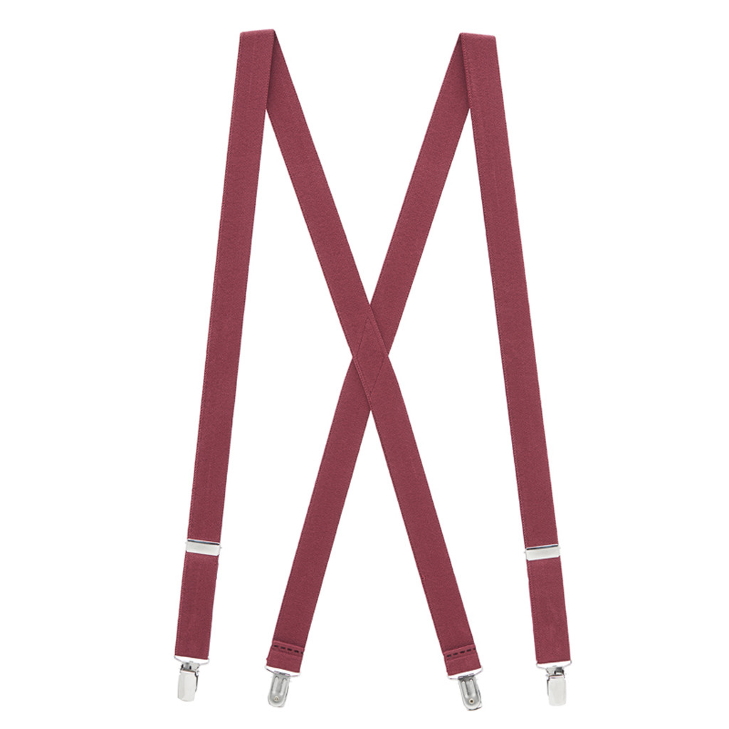 1-Inch Wide Clip Suspenders Burgundy Full View