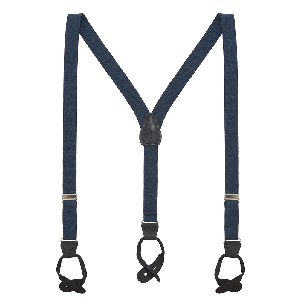 Navy Blue Jacquard Suspenders - Petite Diamonds Button - Full View