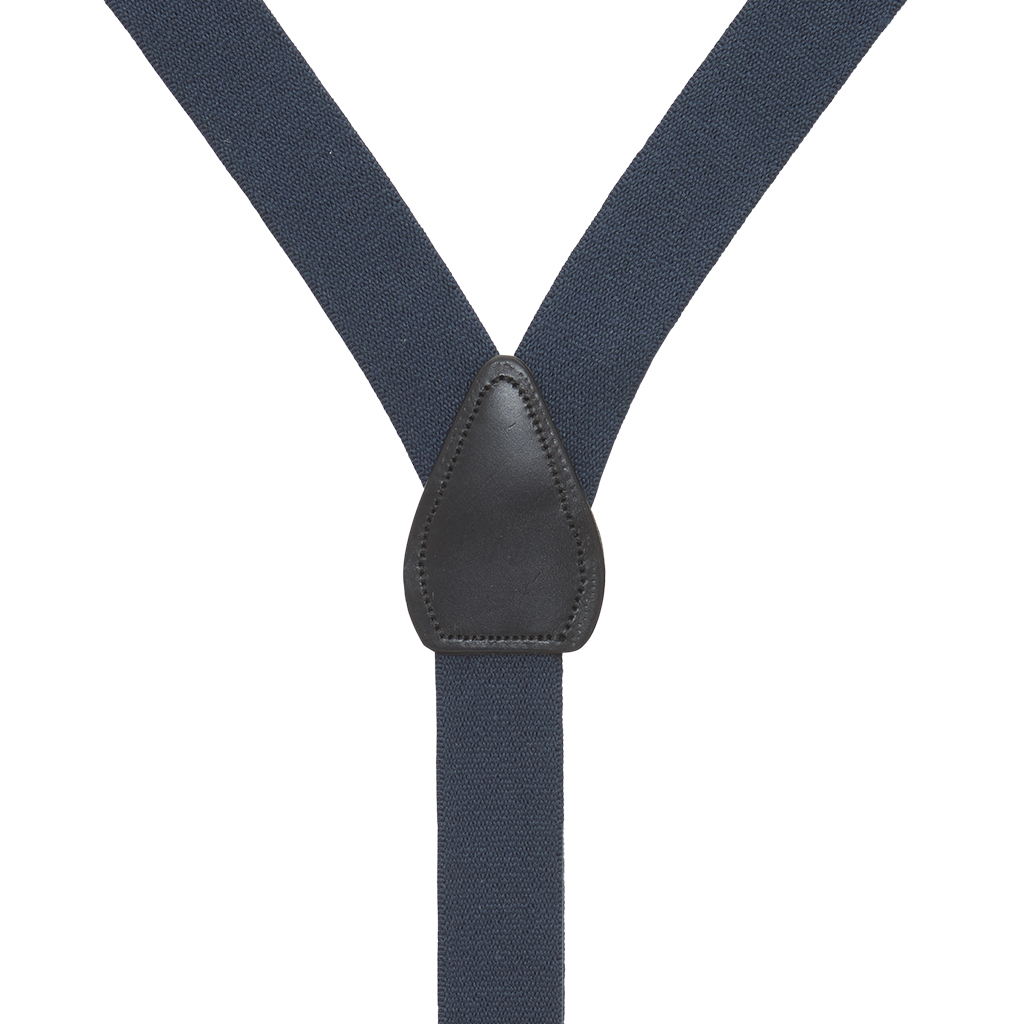 Navy Jacquard Checkered Suspenders - Button - Detailed View