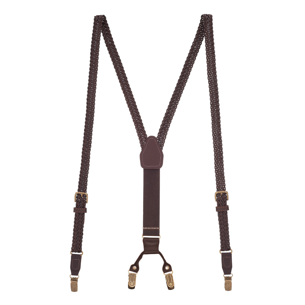 3/4-Inch Wide Herringbone Leather Clip Suspenders