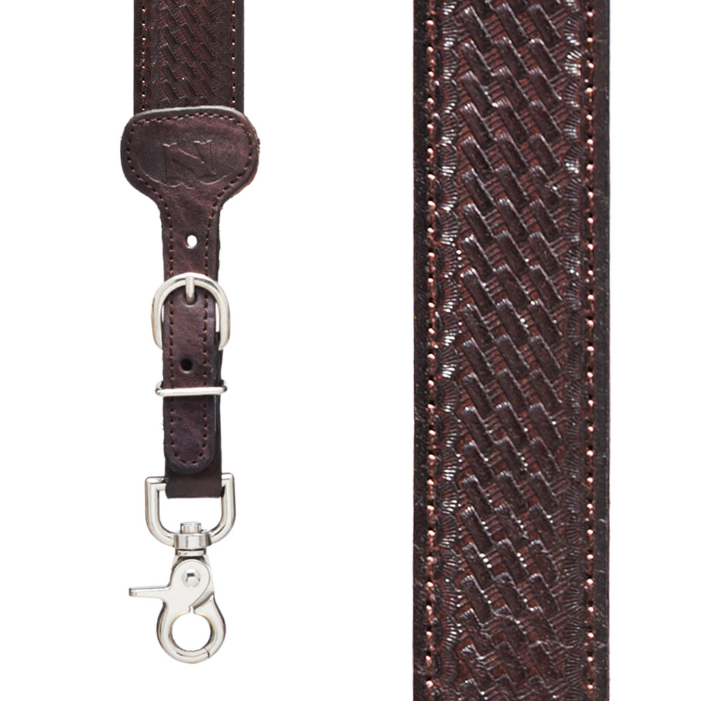 Brown Leather Gallus Suspenders - Western 12 Gauge with Trigger Snaps